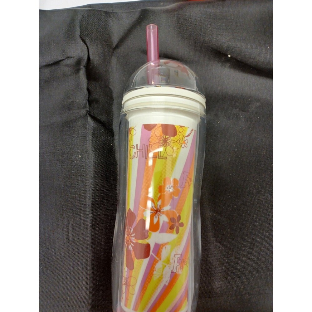 '07 Starbucks Fresh Chill Fun Relax Travel Tumbler Mug 8 oz Plastic Cup w/ Straw